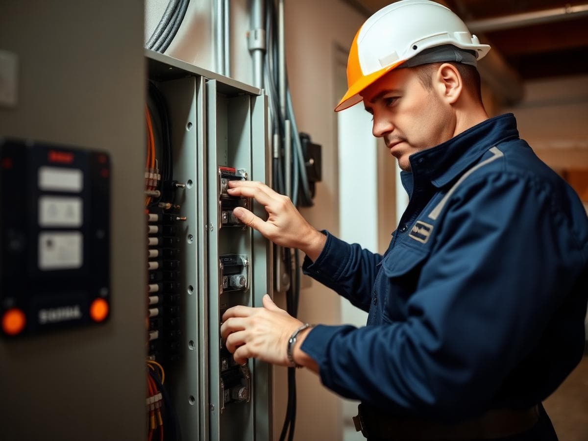Trim City Electric electrician servicing a residential electrical panel in Everett, WA